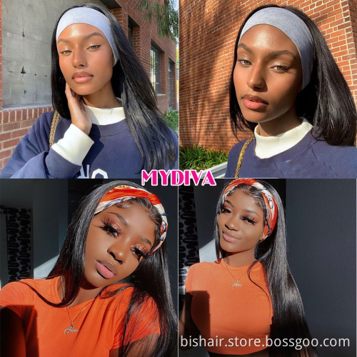 Headband human hair wigs for black women Peruvian straight hair headband wig,curly women ponytail headband wigs human hair